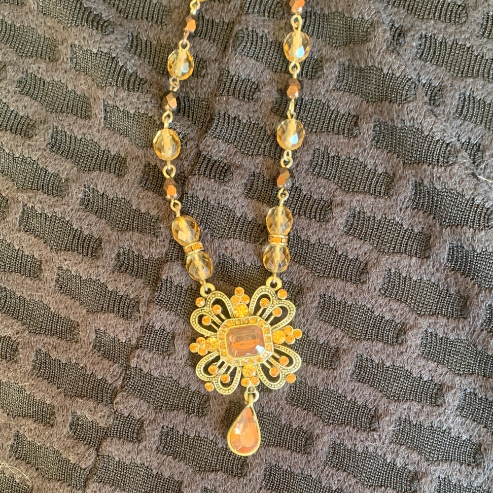 Elegant Brown Beaded Necklace with pierced earrings